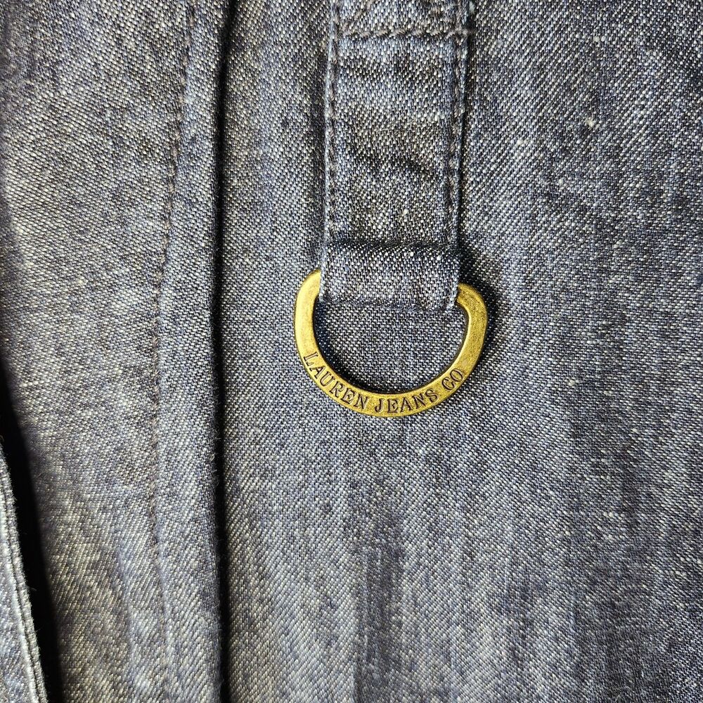 Lauren Jeans Co Ralph Lauren Denim Jacket L Cotton Linen Drawstring Blue - Picture 3 of 12